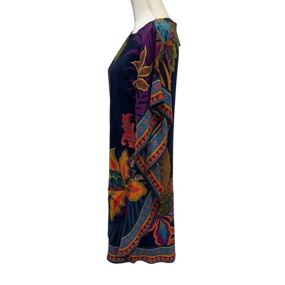 Trina Turk Global Silk Caftan Dress Womens Extra Small Navy Floral Tropical $398 - Picture 12 of 14